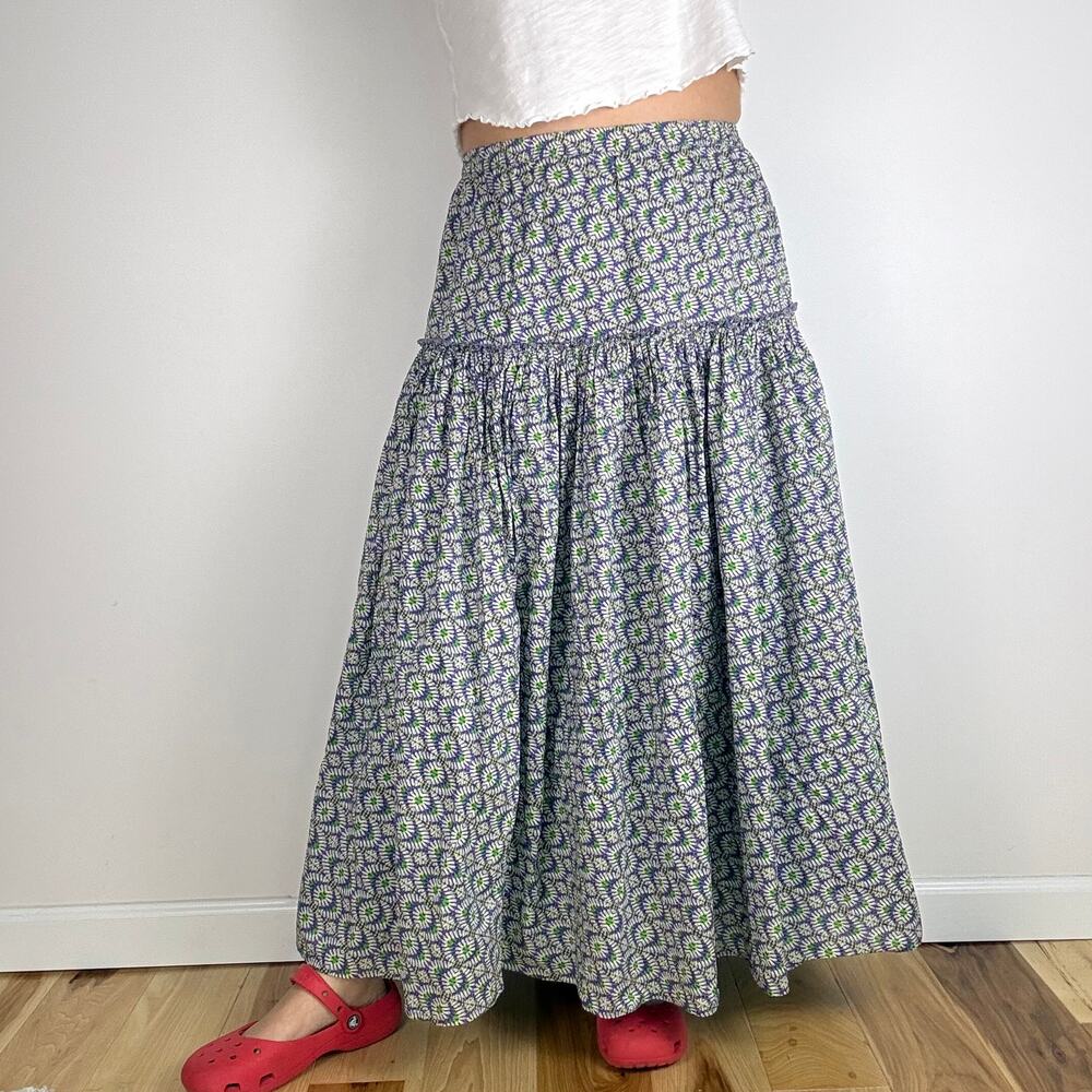 Coldwater Creek geometric purple and green maxi skirt Size large